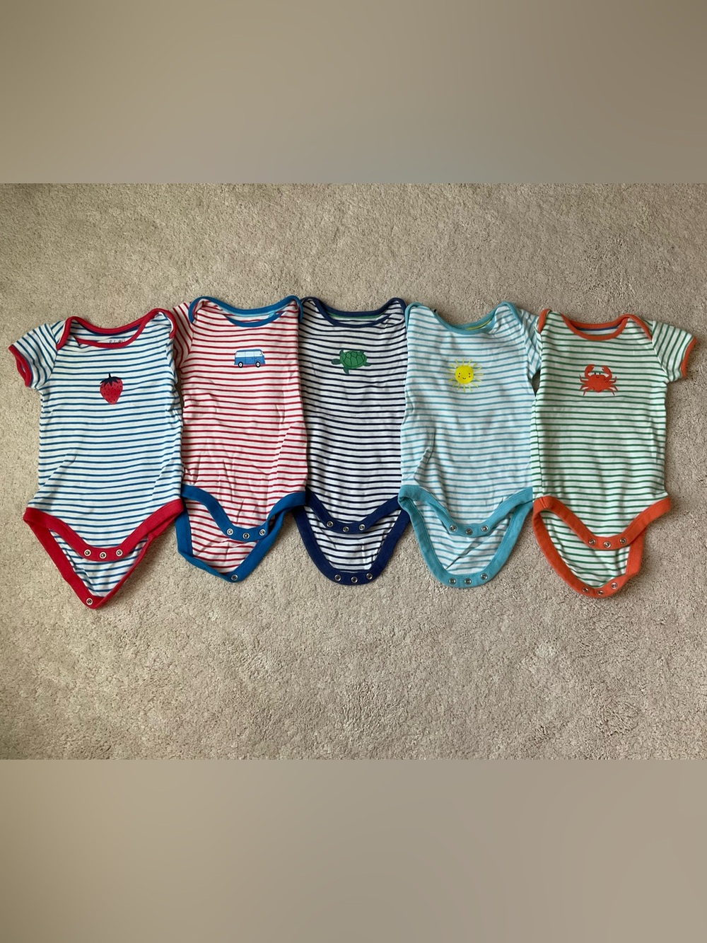 Baby Boden Striped Cotton Bodysuits- 5 pieces